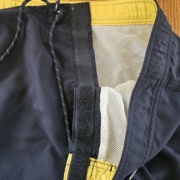Nautica Navy Blue yellow lined Board Shorts Swim Trunks drawstring Mens size L - Picture 14 of 15